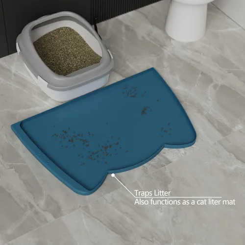 Miniatura 31 de OHMO - Tapete de silicona para alimentos para gatos, tapete de alimentación de mascotas para el piso, antideslizante e impermeable, bandeja de agua