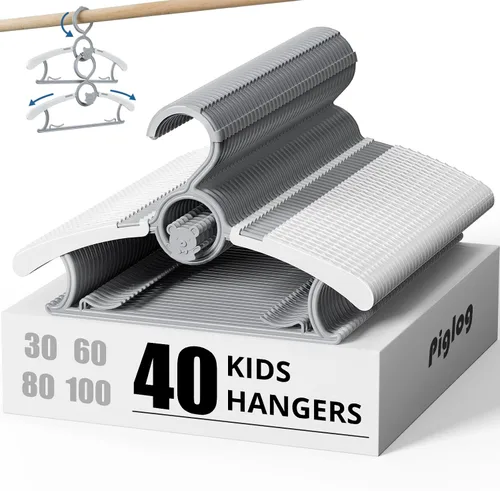 Miniatura 18 de Paquete de 60 perchas para niños, extensibles y apilables, perchas de mezcla de colores para niños pequeños, niños y adolescentes, perchas