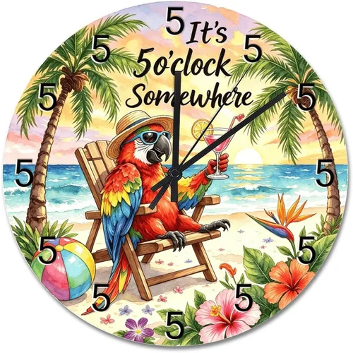 Miniatura 59 de ArogGeld Reloj de pared de 5 O'Clock Somewhere - Reloj redondo de madera para casa de playa, 10, silencioso, sin tictac, batería de cuarzo, granja