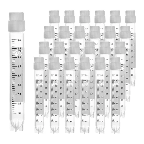 Miniatura 21 de Cryoviales de 0.0 fl oz, 25Pcs Cryotubes con código de barras lateral, frascos de esterilización con rosca externa, tubos de muestra con tapas Azul