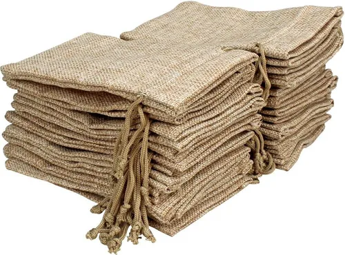 Lote de 24 bolsas de regalo de arpillera de 3.5 x 5 pulgadas con cordón de lino, bolsas de arpillera de yute para regalos de boda, regalos de