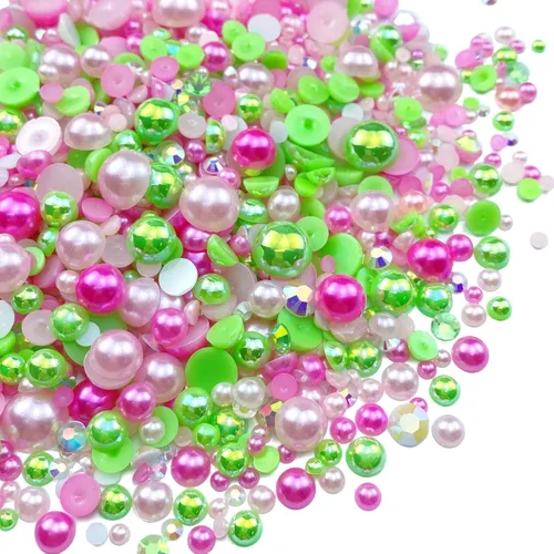 Miniatura 22 de Diamantes de imitación de resina mixta de 3.53 oz con parte trasera plana, perlas semicirculares, tamaños mixtos de 0.116 a 0.394 pulgadas