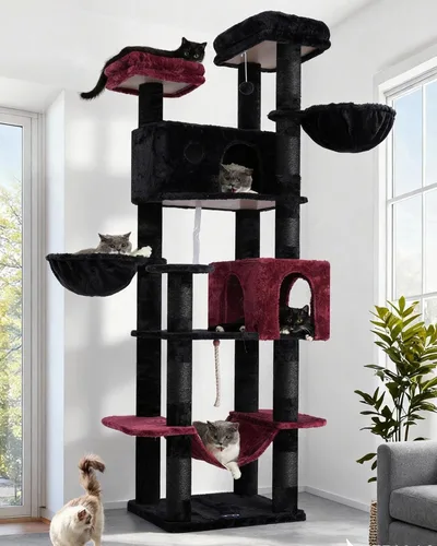 Miniatura 14 de Gitelsnour Árbol para Gatos de Interior Gatos Grandes Adultos, Torre para Gatos de 74" con 3 Plataformas Grandes, 2 Canastas, 2 Condos, Postes Gris
