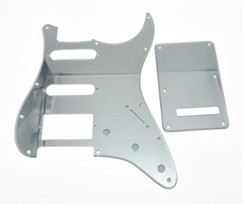 KAISH Guardabarros de 11 agujeros estilo ST/Strat HSS con placa trasera de trémolo para USA/México Stratocaster/Strat en plata espejo de 1 capa