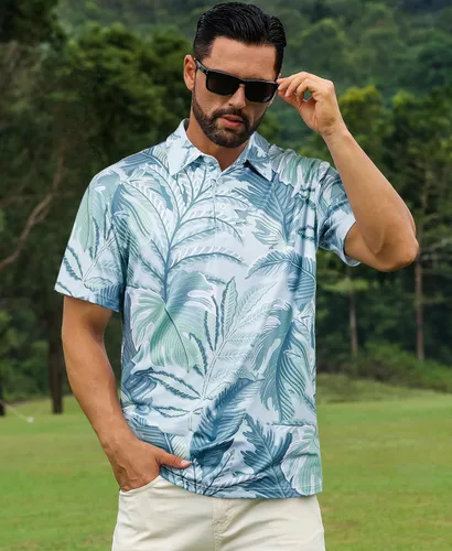 Miniatura 2 de ELETOP Polo de golf para hombre, manga corta, absorbe la humedad, polos tropicales hawaianos, camisas de golf de rendimiento para hombre, ajuste seco