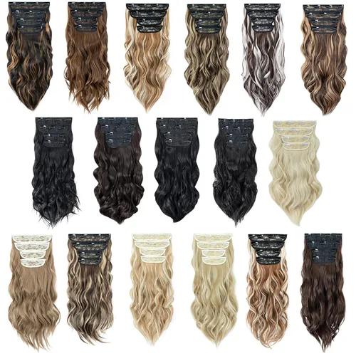 Miniatura 6 de S-noilite 4 extensiones de cabello con clip 2023 mejorado para cabeza completa, extensiones de cabello sintético grueso de doble trama, extensiones