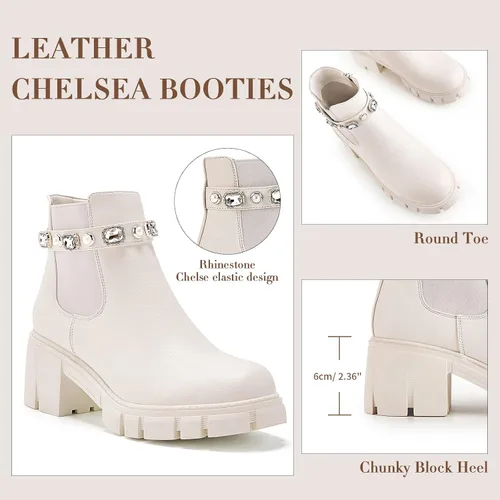 Miniatura 3 de TINSTREE Botines para mujer tacón bajo con cremallera gruesa estilo Chelsea