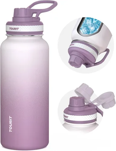 Miniatura 20 de TOURIT Botella de agua aislada de 24 onzas, botellas de agua de acero inoxidable con asa, botella de agua deportiva al vacío de doble pared, sin