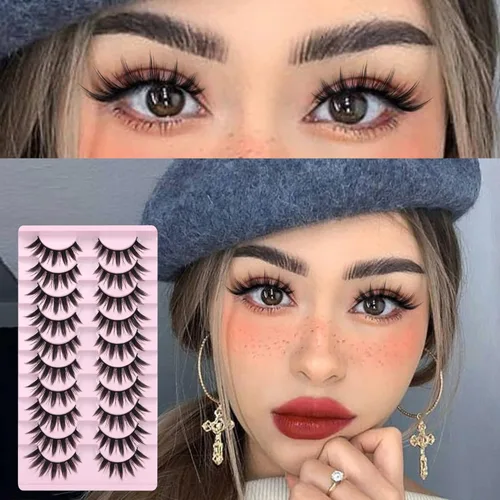 Miniatura 2 de Pestañas postizas, 10 pares de pestañas de manga estilo japonés, pestañas gruesas de anime para cosplay, aspecto natural, 0.631 pulgadas