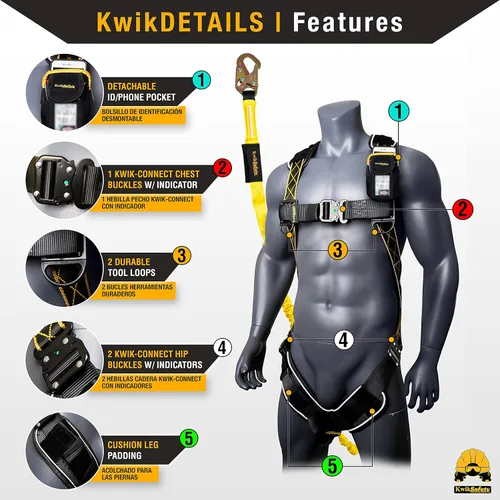 Miniatura 3 de KwikSafety - SCORPION Safety Harness [w/Attached 6ft Lanyard] Safety Harness Fall Protection Kit ANSI OSHA Premium