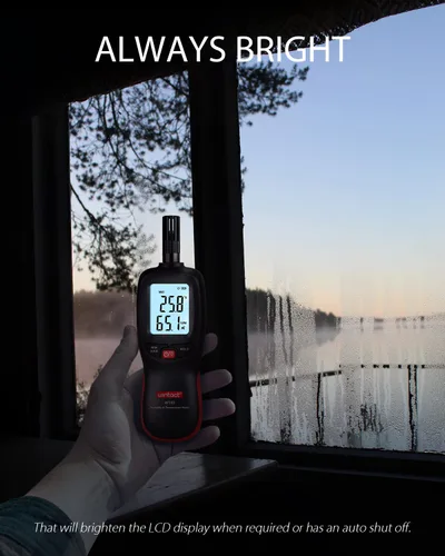 Miniatura 5 de Wintact Medidor digital de temperatura y humedad, termómetro higrómetro monitor con punto de rocío y temperatura de bombilla húmeda, luz de fondo
