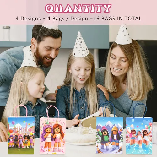 Miniatura 3 de Kauai Sun 16 bolsas de fiesta temática de juegos, cuatro diseños únicos, bolsas de regalo para niñas y niños, bloques para niños, suministros