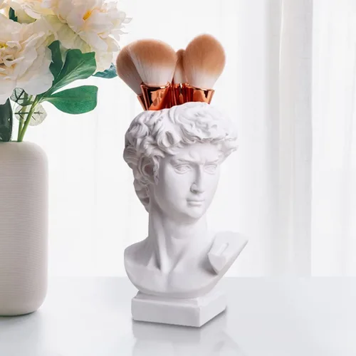 Miniatura 3 de STOBOK Soporte creativo para bolígrafo de resina con mini contenedor para plantas, divertido organizador de escritorio de estatua para oficina