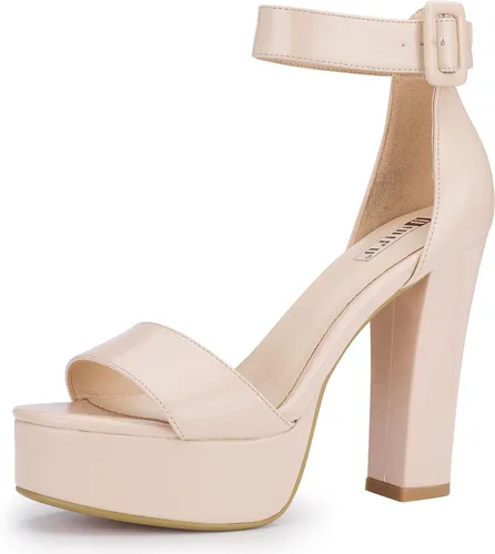 IDIFU - Tacones de plataforma de 5pulgadas para mujer, sandalias Sabrina IN5 de tacón alto y grueso, correa de tobillo, zapatos sexis y elegantes