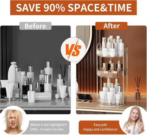 Miniatura 8 de YCIA&DONE Organizador de maquillaje giratorio de 360 grados y almacenamiento para encimera de tocador de 1 nivel, organizadores de cosméticos