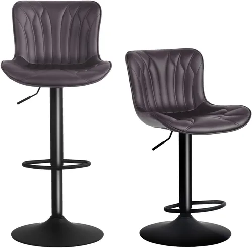 YOUNIKE Juego de 2 taburetes de bar marrones modernos giratorios de altura de mostrador con respaldo alto ajustable para cocina, taburetes de bar