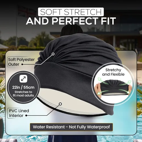 Miniatura 3 de BEEMO Gorros de natación para mujer, turbante de natación, de poliéster, con forro de látex, plisado para mujer Púrpura
