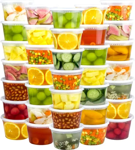 Miniatura 9 de Dipoo 60 juegos (120 piezas) recipientes Deli con tapas de 8 oz, recipientes de plástico herméticos, a prueba de fugas y sin BPA para llevar