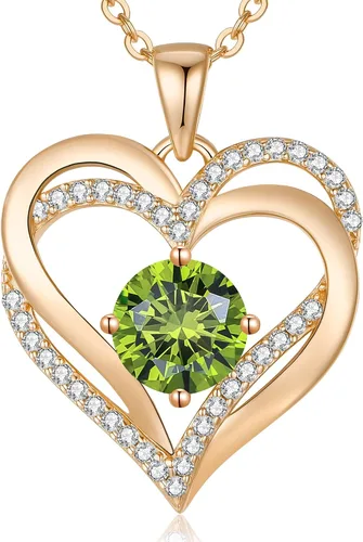 LOUISA SECRET Love Heart Birthstone Necklaces for Women, Birthday Gift for Girlfriend, Anniversary Jewelry Gift for Wife Her, 925 Sterling Silver