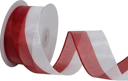 Cinta de organza transparente con alambre a rayas rojas y blancas, 1-1/2 pulgadas x 25 yardas, para decoración floral, arreglos de mesa, adornos de