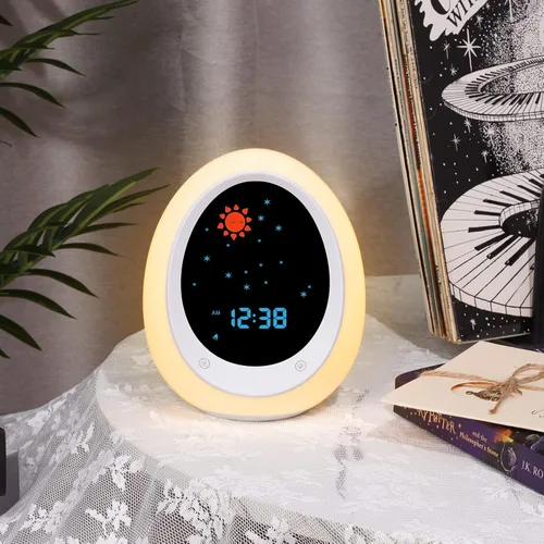 Miniatura 6 de Reloj Despertador para Niños, Reloj de Entrenamiento del Sueño para Niños Pequeños con Sol y Luna, Máquina de Sonidos, Luz Nocturna, Reloj
