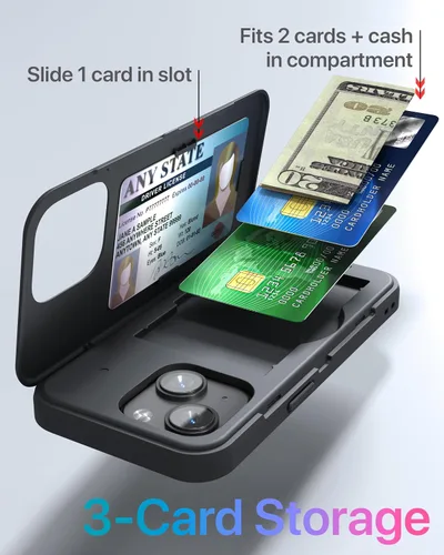 Miniatura 3 de TORU CX Slim - Funda tipo cartera para iPhone 15, funda protectora a prueba de golpes resistente con tarjetero oculto y ranura para tarjetas, espejo