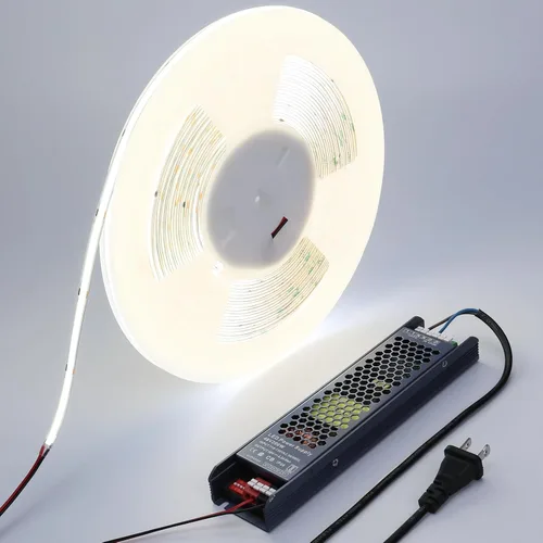 Miniatura 8 de BENLUN Tira de luz LED COB de 48 V, 65.6 pies, 3000 K, luz blanca cálida, flexible, cortable, luces de cinta LED 8W/M 480LEDs/M CRI 92 con fuente