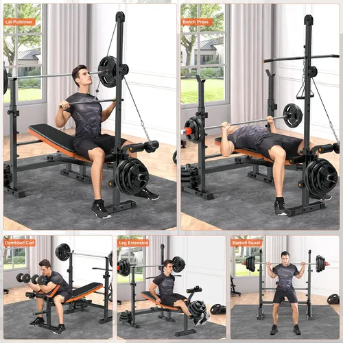 Miniatura 6 de Fostoy 880lbs Weight Bench Set with LAT Pulldow, Bench Press Rack with Leg Extension/Curl and Preacher Curl, 8 in 1 Olympic Weight Benches for Home