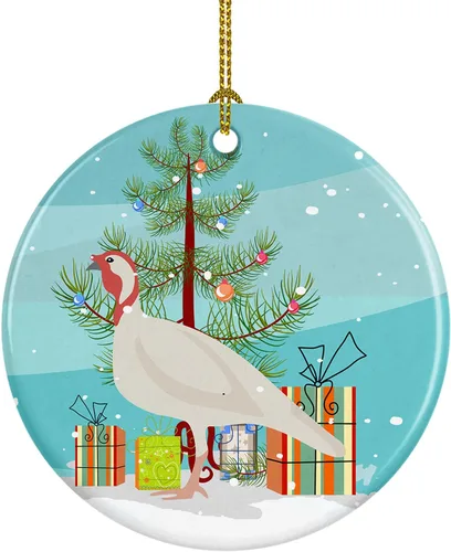 Miniatura 40 de Caroline's Treasures Adorno de cerámica de Navidad pintado o de codorniz chino, decoración colgante de árbol de Navidad verde azulado para el hogar
