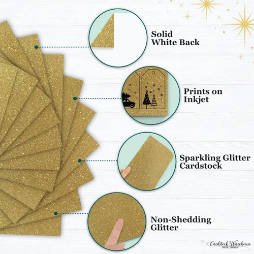 Miniatura 3 de Cardstock Warehouse Diamond Print Inkjet Glitter - Papel de cartulina con purpurina dorada de alta calidad, 15 hojas, 8.5 x 11 pulgadas, 104 Dorado