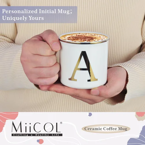 Miniatura 3 de Taza de Café de Cerámica Miicol 16 oz, Taza de Café Monograma, Taza de Té con Inicial Dorada, Taza de Té Personalizada, Regalo Único, Taza Grande