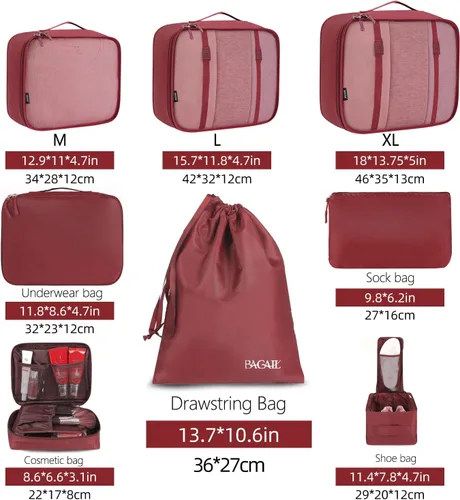 Miniatura 2 de BAGAIL - Conjunto de 7 u 8 bolsas y maletines organizadores de equipaje, ideales como accesorios de viaje