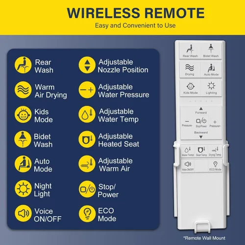 Miniatura 5 de Asiento de inodoro con bidé, agua caliente ilimitada inteligente, asiento para inodoro calefactado electrónico con control remoto, lavado turbo