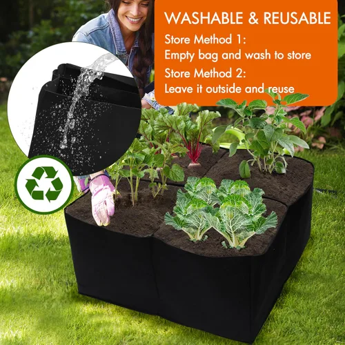 Miniatura 6 de Gardzen Paquete de 2 camas de jardín elevadas de tela, 2 x 2 x 1 pies, 4 rejillas para jardinería de pies cuadrados, caja de plantación