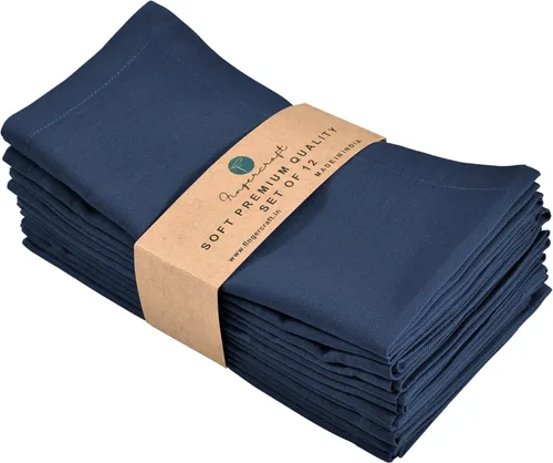 Fingercraft Juego de 12 servilletas de tela de mezcla de lino y algodón, lavables, calidad premium, fiestas, bodas, servilletas de cena en inglete
