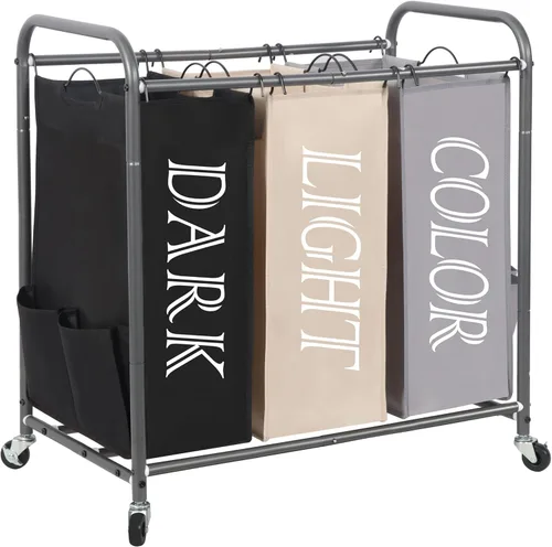 STORAGE MANIAC Clasificador de ropa de 3 secciones, carrito cesto de ropa de 35.9 galones (136 L) con ruedas resistentes rodantes con bloqueo y