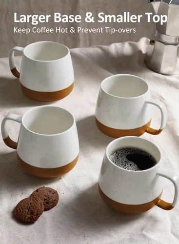 Miniatura 3 de Teocera Juego de 4 tazas de café de cerámica de 12 oz con asas grandes para bebidas calientes o frías como café con leche, cacao, té o jugo - Beige