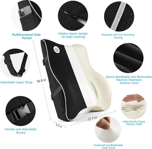 Miniatura 4 de Almohada de apoyo lumbar, soporte de espalda de espuma viscoelástica para silla de oficina, silla de computadora, asiento de coche, sillón