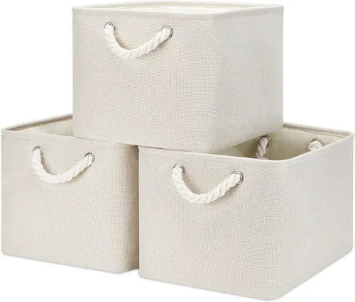 Miniatura 49 de Bidtakay Cestas de almacenamiento de tela con asas [paquete de 2] organizador de lona grande de 16 x 11.8 x 11.8 pulgadas, canastas altas plegables