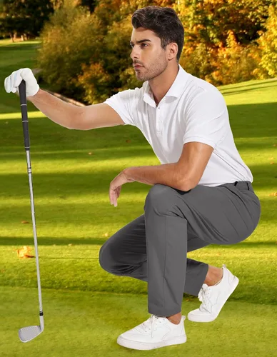 Miniatura 5 de SPECIALMAGIC Pantalones de golf para hombre, elásticos, ajustados, ligeros, con bolsillos con cremallera