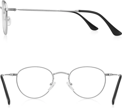 Miniatura 3 de Lentes de lectura redondos de metal pequeños para mujeres y hombres, clásicos, vintage, retro, bloqueo de luz azul, lectores de computadora Plateado