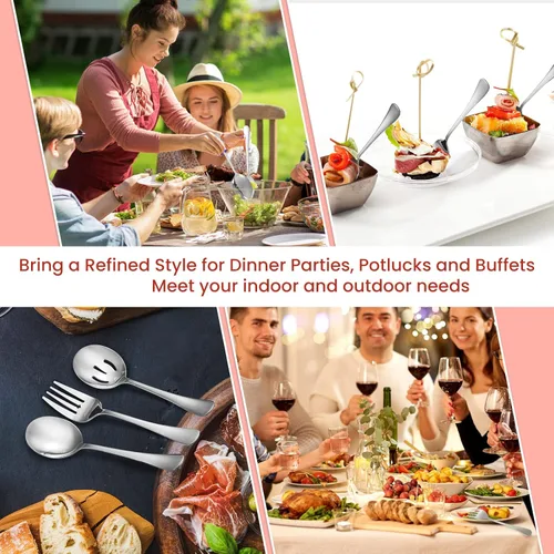 Miniatura 5 de Patelai El juego de 6 cucharas de servir incluye 4 cucharas ranuradas y 2 tenedores de acero inoxidable para bufé, cena restaurante para banquete