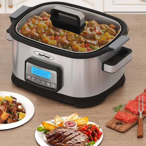 Miniatura 2 de Multicocina 11 en 1, horno asador de olla lenta de 6.5 cuartos de galón, olla multifuncional programable digital con temporizador, control