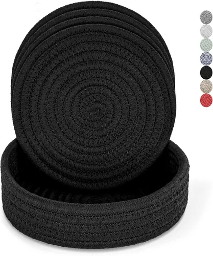 Salvamanteles para platos calientes, ollas y sartenes, almohadillas calientes con cesta de almacenamiento, soportes para ollas para cocina, tapete