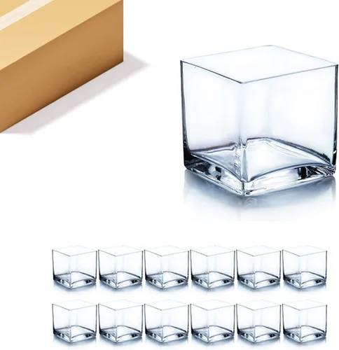 Miniatura 24 de WGV - Jarrón de cristal en forma de cubo a granel, portavelas, 3 x 3 x 3 pulgadas, contenedor transparente elegante con decoración floral