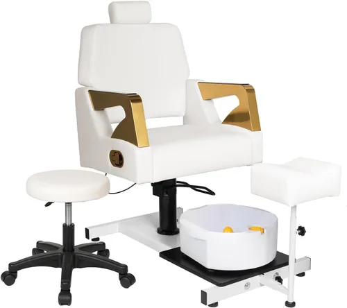 Miniatura 8 de Silla de pedicura con taburete y baño de pies de masaje, estación de pedicura giratoria de 360°, altura ajustable hidráulica, sin fontanería