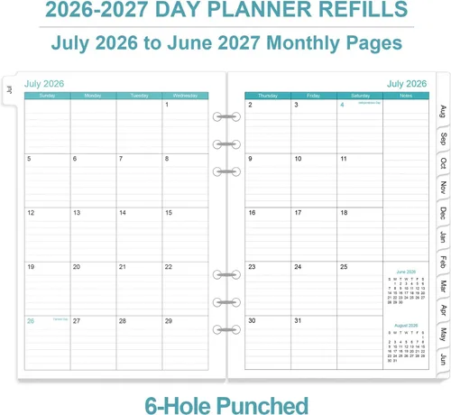 Miniatura 3 de Recambios de agenda 2026 para carpeta A5, agenda diaria y mensual de una página por día, de enero de 2026 a diciembre de 2026, lista de tareas