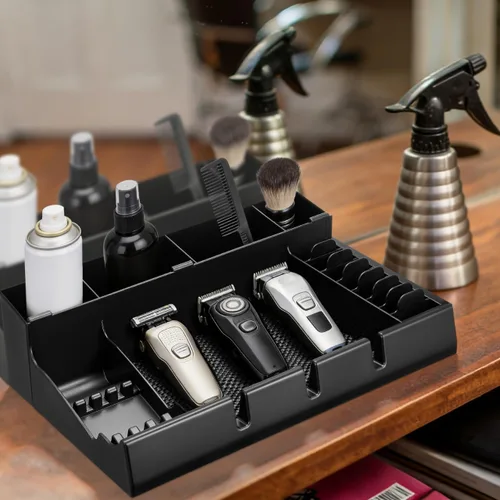 Miniatura 2 de LALAFINA - Bandeja organizadora de cortapelos de peluquería de 15 x 12 x 4.33 pulgadas, caja de almacenamiento portátil con diseño de corte a