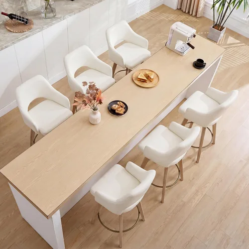 Miniatura 16 de Zesthouse Juego de 2 taburetes giratorios para mostrador, taburetes de bar de altura de mostrador de madera con respaldo y brazo, taburetes de bar