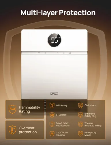 Miniatura 3 de Dreo Calentador de pared inteligente, calentador de espacio PTC de fácil montaje IP24 para uso en interiores, oscilación de 30°, termostato